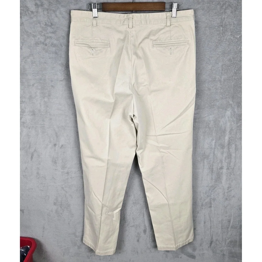 Brooks Brothers Mens 35x32 Khaki Pleated Chino Pants Cotton Twill Tan Trousers